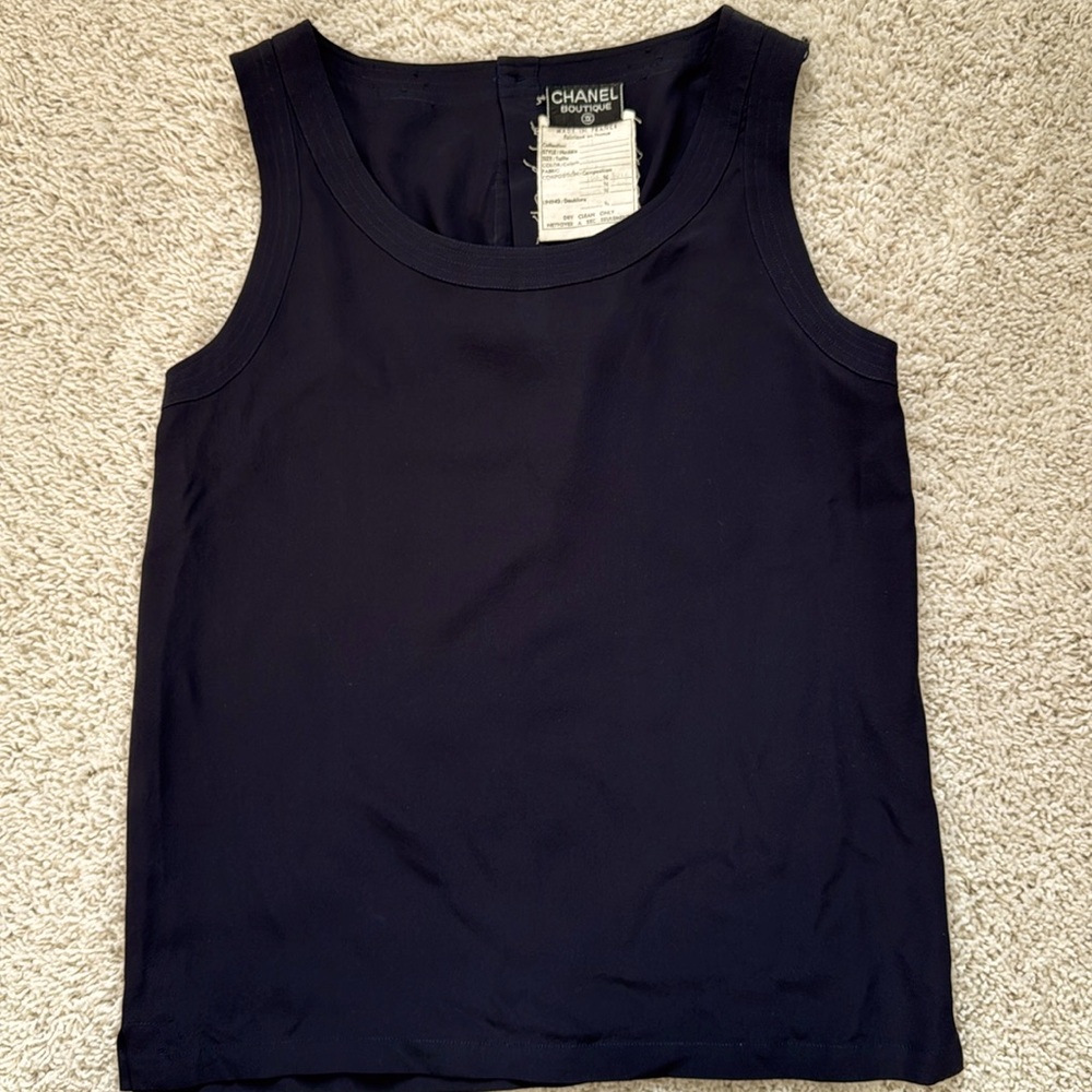 Chanel Boutique Silk Sleeveless Top, Navy